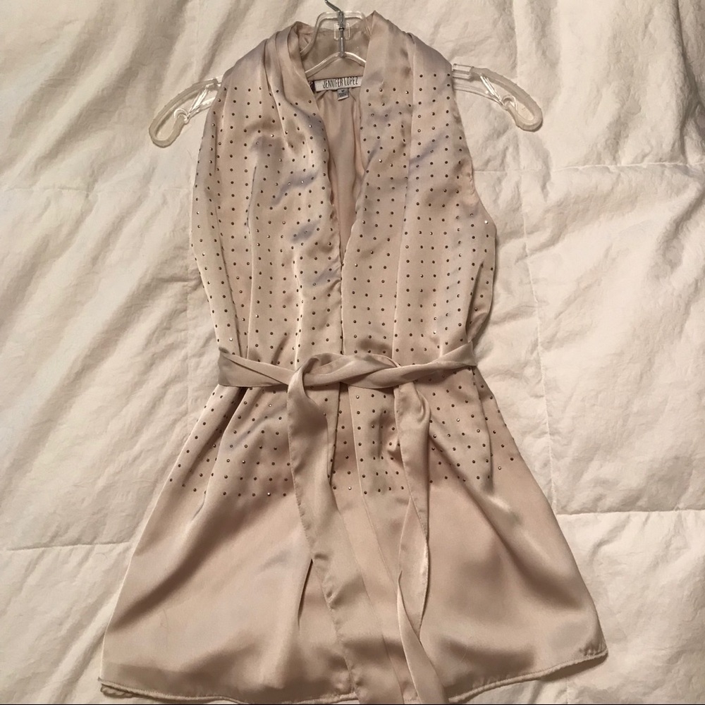 Silky belted blouse with bling detail